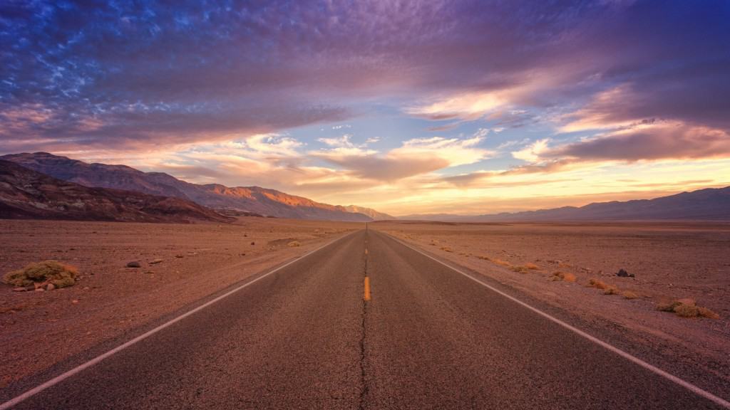 sunset over Death Valley road