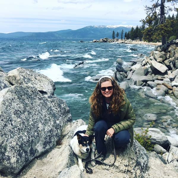 Melanie and her dog at Chimney Beach