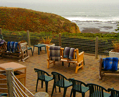 The dog-friendly deck at Moss Beach Distillery