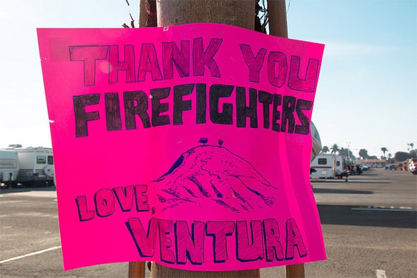 Thank You Firefighters sign in Ventura