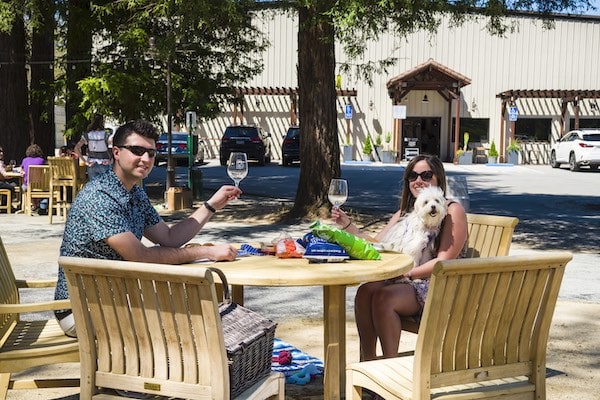 Dogs and people in restaurant in Silicon Valley