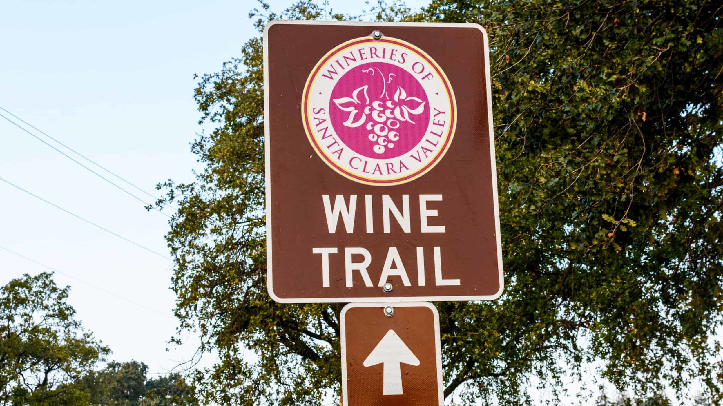 Street sign that reads "wineries of Santa Clara County Wine Trail"