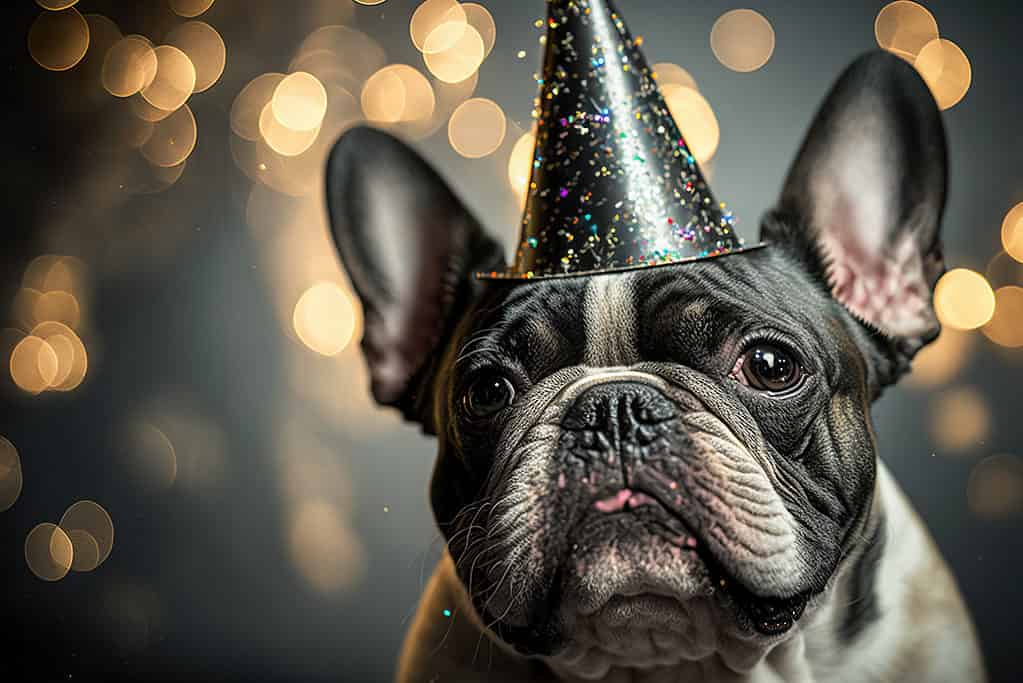 Dog with party hat on