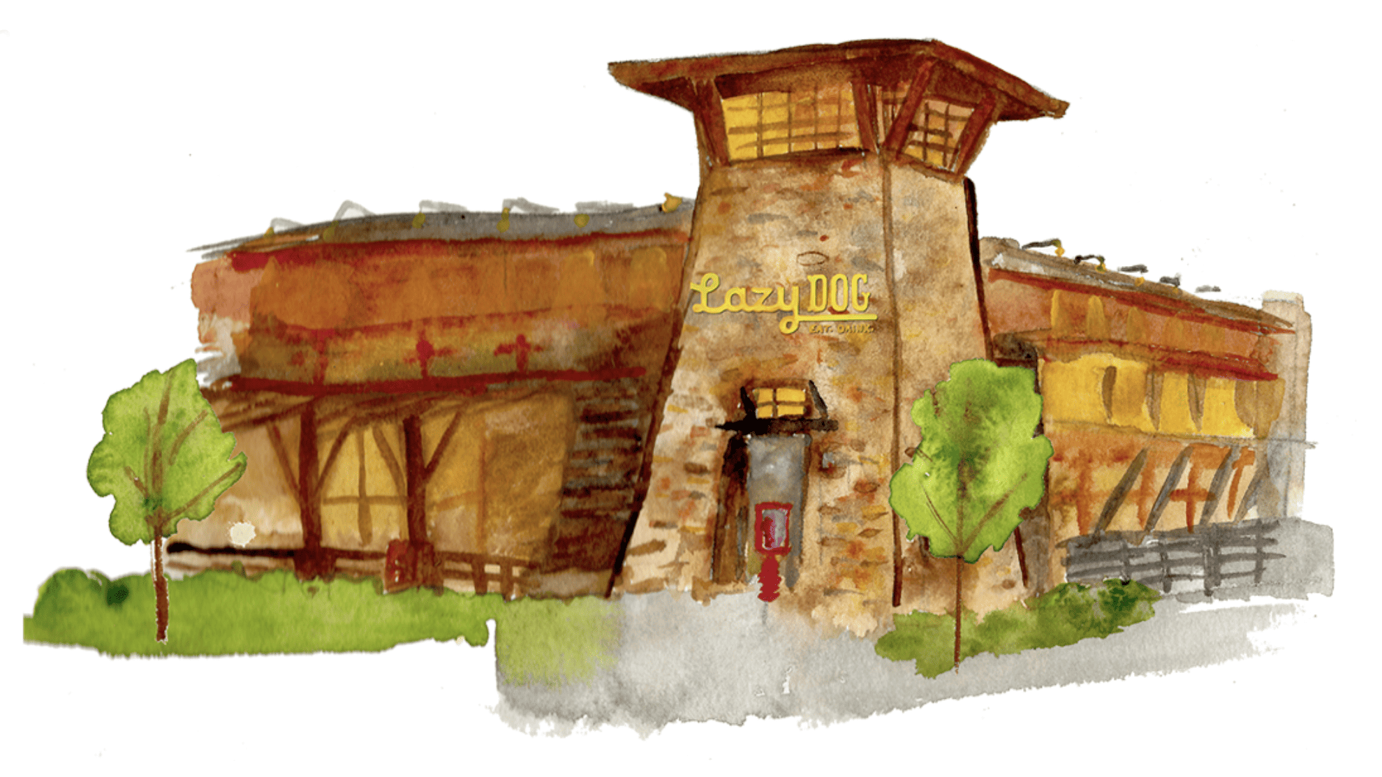 Illustration of Lazy Dog Restaurant.