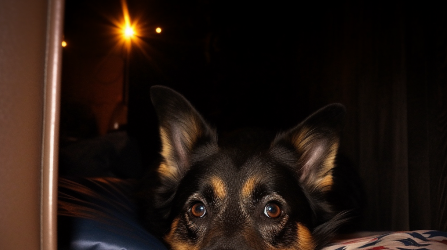 Dog with fireworks in background